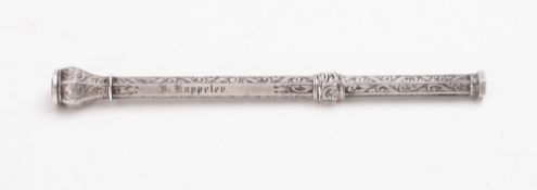 A late 19th Century silver hexagonal propelling pencil with bloodstone agate seal top,