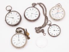 Two silver open faced pocket watches, on