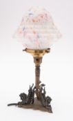 A brass and glass table lamp, early 20th