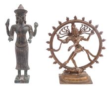 Two Hindu figures comprising a bronze Khmer style figure of Vishnu,
