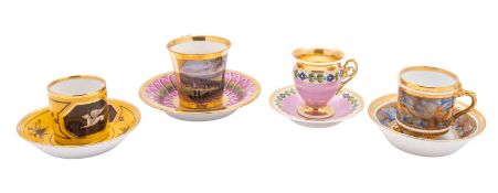 An early 19th century Vienna topographical cabinet cup and saucer and a group of three Continental