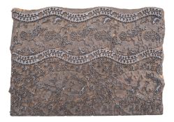 A wood and metal fabric or wallpaper printing block, 22 x 31cm.