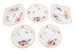 A pair of Swansea lozenge-shaped dessert dishes and a set of three plates,