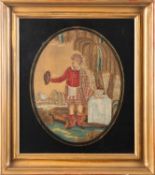 A Regency silkwork embroidery depicting Robbert Burns at his Father's grave,