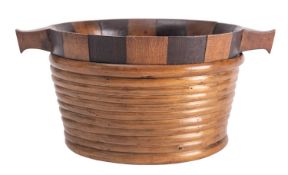 A Scottish Victorian staved treen and rush banded luggie, late 19th century; of tapered form,