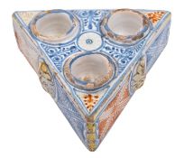 A Spanish polychrome faience spice dish,