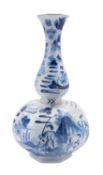 A large Dutch blue and white delftware double-gourd vase,