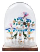 A late Victorian Nailsea-style glass 'frigger' in the form of a central fountain