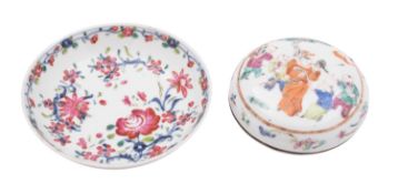 A Chinese famille rose seal paste box and cover and a similar saucer,