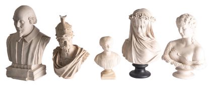 A group of four composition busts, modern; comprising William Shakespeare, 37cm high; Clytie,
