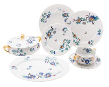 A Haviland Limoges porcelain dinner service for six decorated in the Shalimar pattern with brightly
