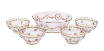 Louis-Antoine Damon [1860-1947] a large circular glass bowl and four smaller each enamelled with