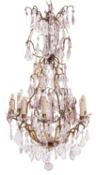 A gilt metal and glass eight-light 'cage' chandelier, in Louis XV style,