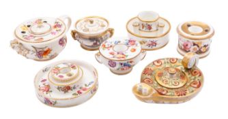 A group of seven Coalport inkwells,