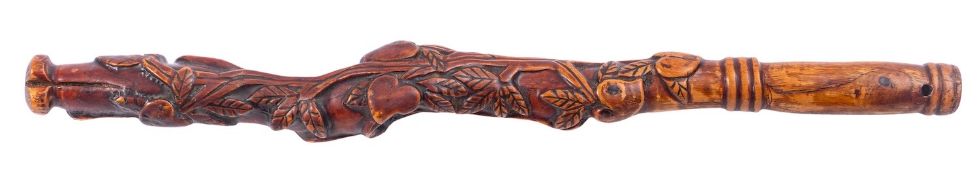 A 19th century carved treen fly whisk handle,