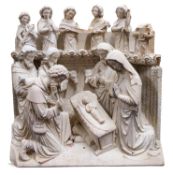 A Continental sculpted limestone, possibly Caen stone group of the Nativity, in Renaissance taste,