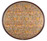 A Victorian needlework embroidery in Arts & Crafts style, late 19th century; of oval form,