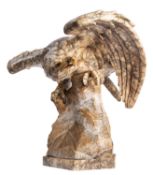 An Italian carved alabaster model of an eagle, circa 1900; naturally portrayed,