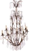 A Louis XV style metal and glass nine-light 'cage' chandelier,