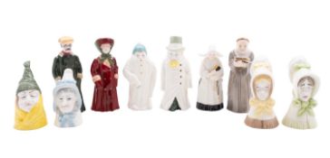 Ten reissued Royal Worcester candle extinguishers comprising Male and Female Motorist,