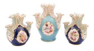 A pair of mid 19th century English tulip vases and a similar larger vase all of globular design