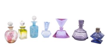 A group of six glass scent bottles and an atomiser comprising Czech and Italian examples,
