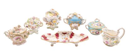 A mixed lot of Coalbrookdale and other flower-encrusted and painted porcelain,