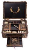 A Chinese black lacquered and parcel gilt work box,