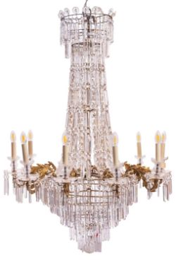 An impressive gilt metal and glass ten-branch chandelier in Regency style,