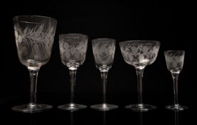 An American 'hops and barley' glass part table service,