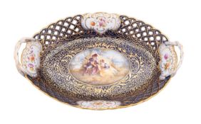 A Dresden porcelain two-handled pierced basket,
