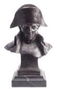 After Félix Lecomte (French, 1727-1818); a patinated metal bust of Napoleon Bonaparte,