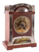 Hamburg American Clock Company an oak and brass Art Deco mantel clock the eight-day duration