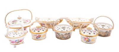 A group of eight Coalport and other small pot-pourri baskets and covers,