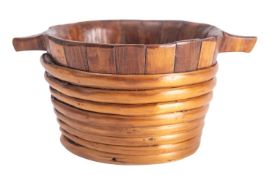 A Scottish Victorian staved treen and rush banded luggie, late 19th century; of tapered form,