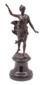 A Continental patinated bronze model of Diana the Huntress,