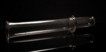 A horticultural clear glass cucumber straightener, 35cm long.