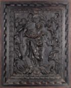 A set of four carved and stained oak figural relief panels,