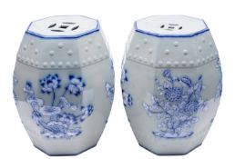 A pair of English celadon-ground pottery garden seats in the Chinese manner,