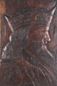 A Continental, perhaps Russian rectangular carved oak panel, early 20th century,