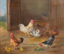 * Edgar Hunt (British, 1876-1953) - A study of chickens in a barn