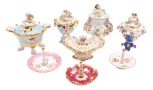 A mixed lot of 19th century Coalbrookdale-style and other painted and flower-encrusted porcelain