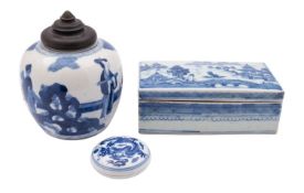 A Chinese blue and white globular jar, another similar,