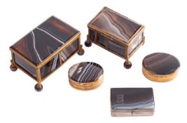 Five striated agate and gilt metal mounted trinket boxes,