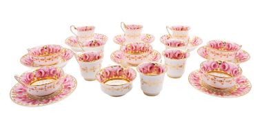 A collection of five Spode porcelain trios and two similar cups and saucers with serpent handles,