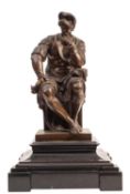 After Michelangelo (1475-1564); a patinated bronze model of Lorenzo di Medici,