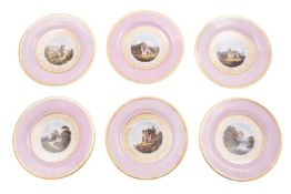 A set of six Barr, Flight & Barr Worcester topographical dessert plates,
