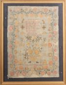An early Victorian needlework sampler, the work of Mary Oban,