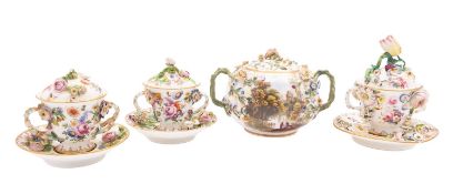 A group of Coalbrookdale two-handled cups, covers and stands and a similar globular jar and cover,