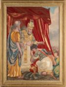 A silkwork and painted depiction of the Christian Conversion of a soldier,